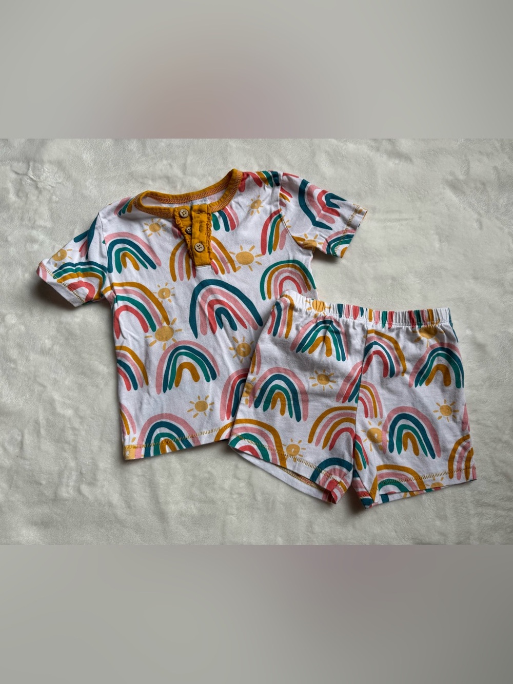 Mud Pie Girls Rainbow Sunshine 100% Cotton Pajamas Pj’s